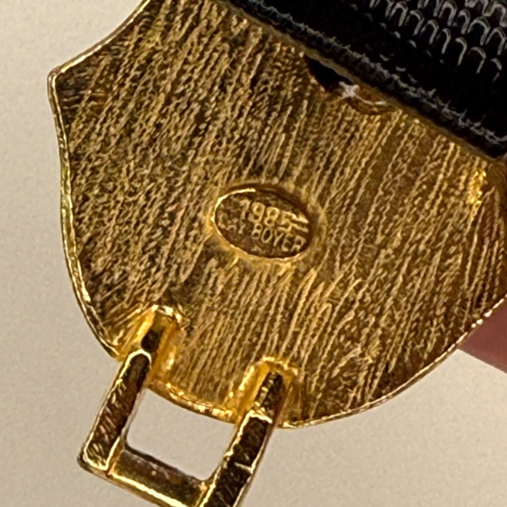 Vintage 1985 Gay Boyer Dover Belt Baroque Gold Buckle Black Lizard Embossed Belt - Picture 7 of 9